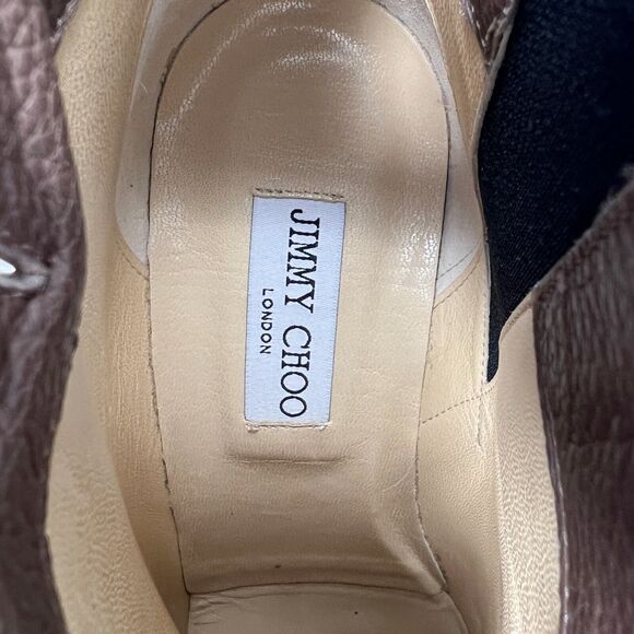 Jimmy Choo Myth Brown Grained Leather Mirrored Wedge Ankle Boots- Size 41 - Picture 6 of 10